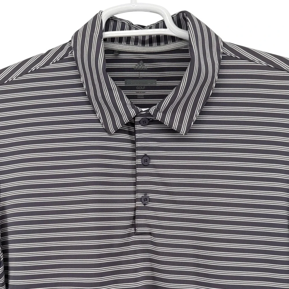 Adidas Golf Mens Large Polo Shirt Grey White Striped Innisbrook Short Sleeve L